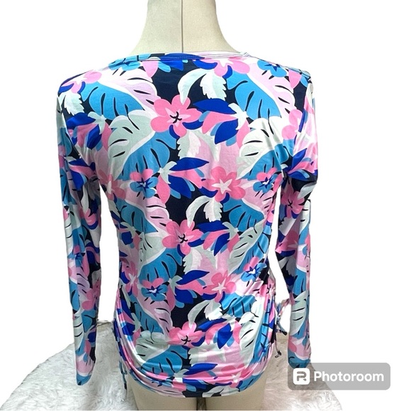 Stella Parker UPF 30 Rashguard Ruched Side Long Sleeve Floral Size M - Picture 2 of 8